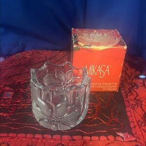 Mikasa Festive Poinsettia Glass Candle Holder